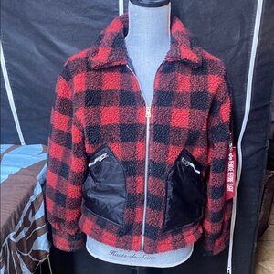 NWT- Alpha Industries super cool looking Red and Black Checkered Zip-Up Jacket